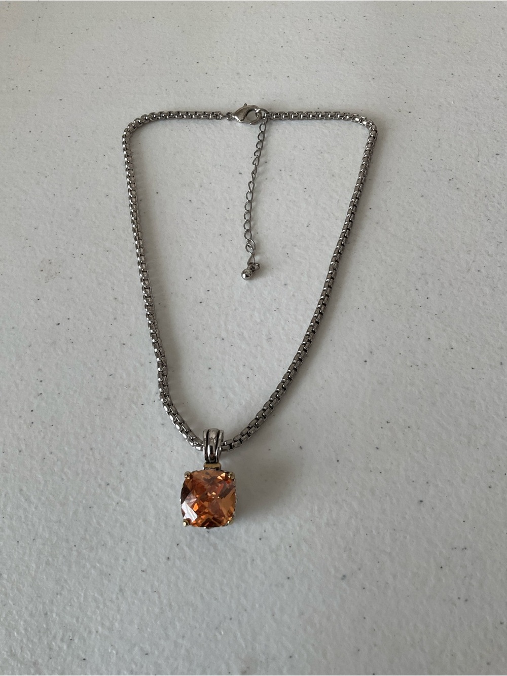Silver Tone Chain Necklace with Citrine Gemstone